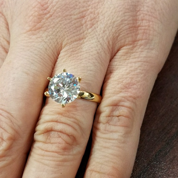 NeW 14k Solid Yellow Gold 3ct Round Engagement Ring - Picture 8 of 9